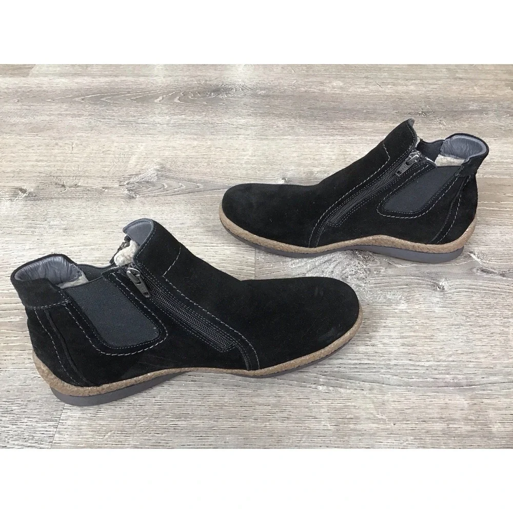 Propet Womens Size 11 W Wide WFV015S Black Doretta Side-Zip Suede Booties